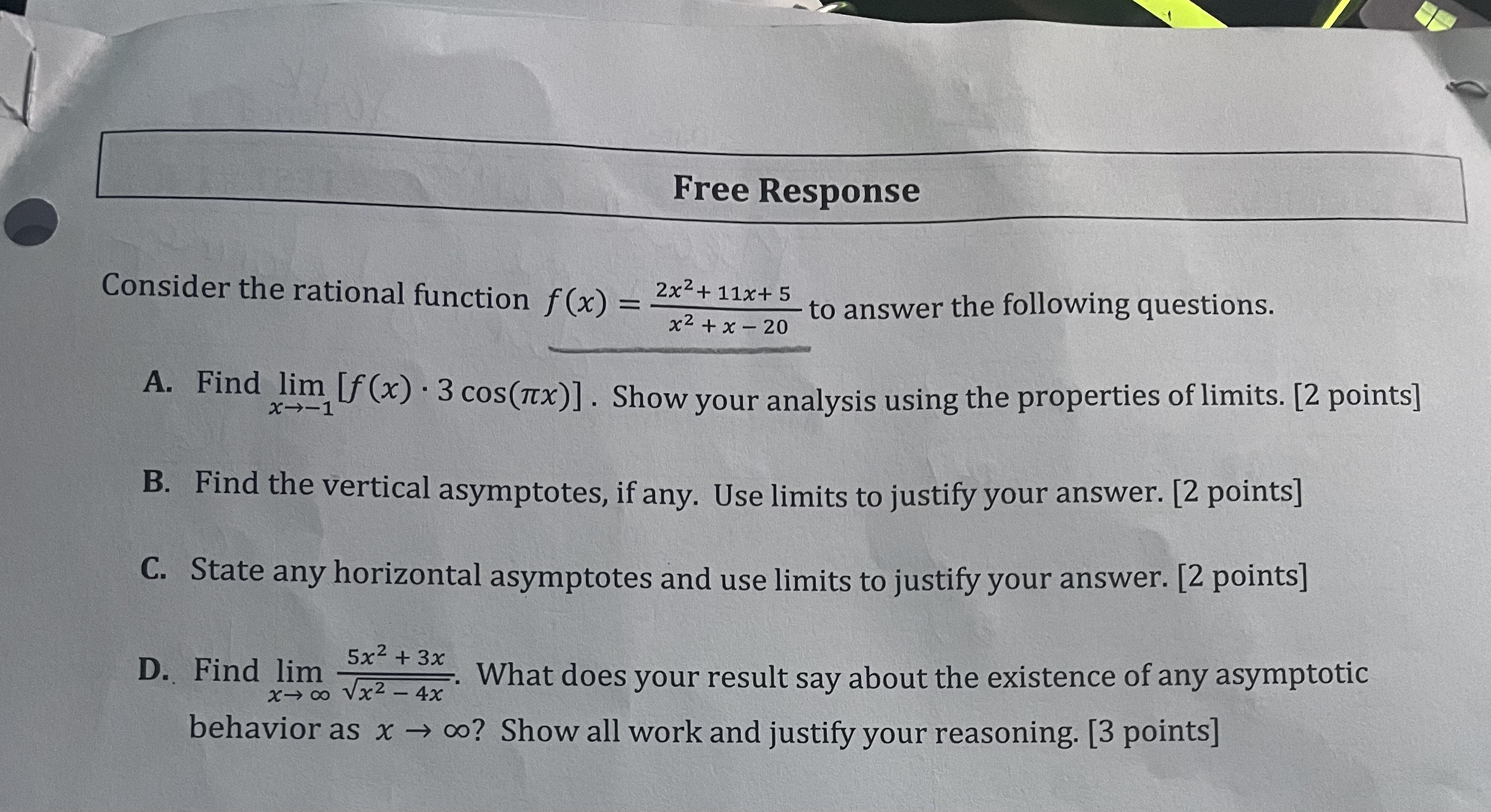Solved Free ResponseConsider the rational function | Chegg.com