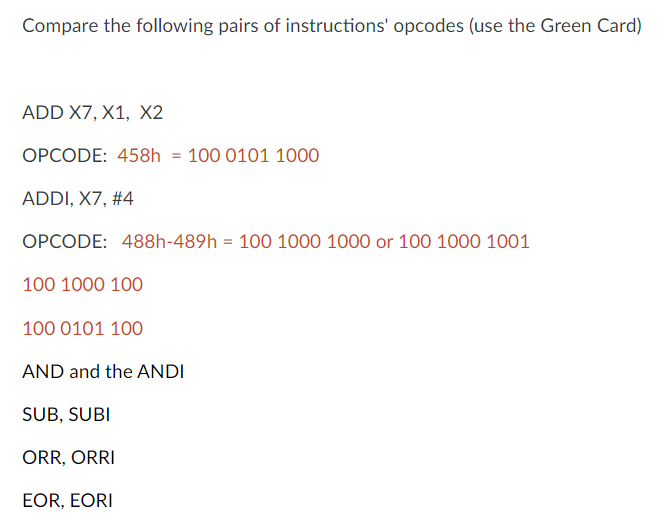 Solved Compare the following pairs of instructions' opcodes | Chegg.com