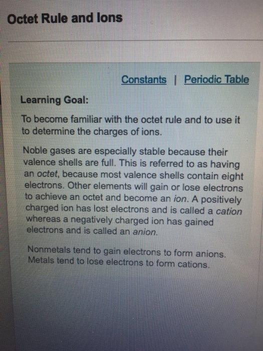 Solved Octet Rule and lons Constants | Periodic Table | Chegg.com