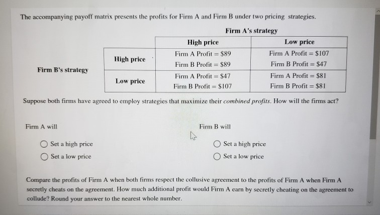 Solved The accompanying payoff matrix presents the profits | Chegg.com