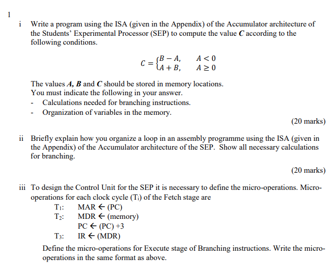 1 i Write a program using the ISA (given in the | Chegg.com