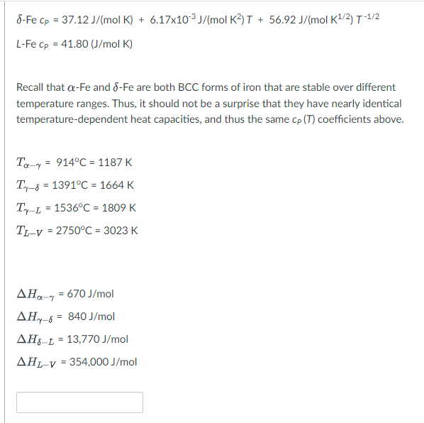 Solved Compute the absolute enthalpy of 1.1 mole of iron | Chegg.com