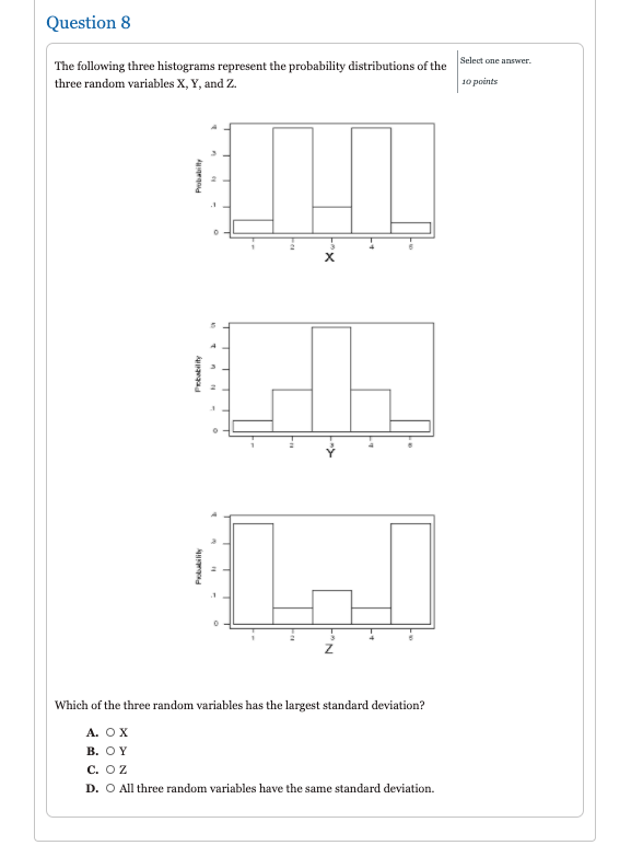 Solved Select one answer The following three histograms | Chegg.com