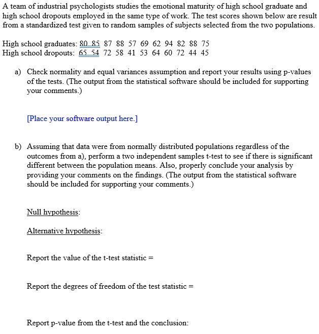 Solved A team of industrial psychologists studies the | Chegg.com