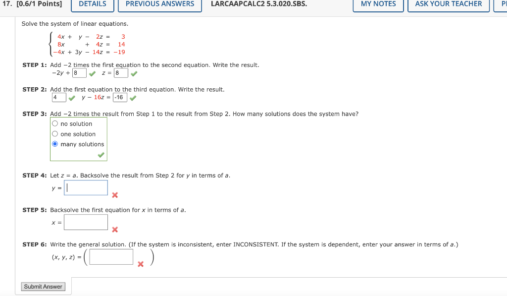 Solved Solve The System Of Linear Equations. | Chegg.com