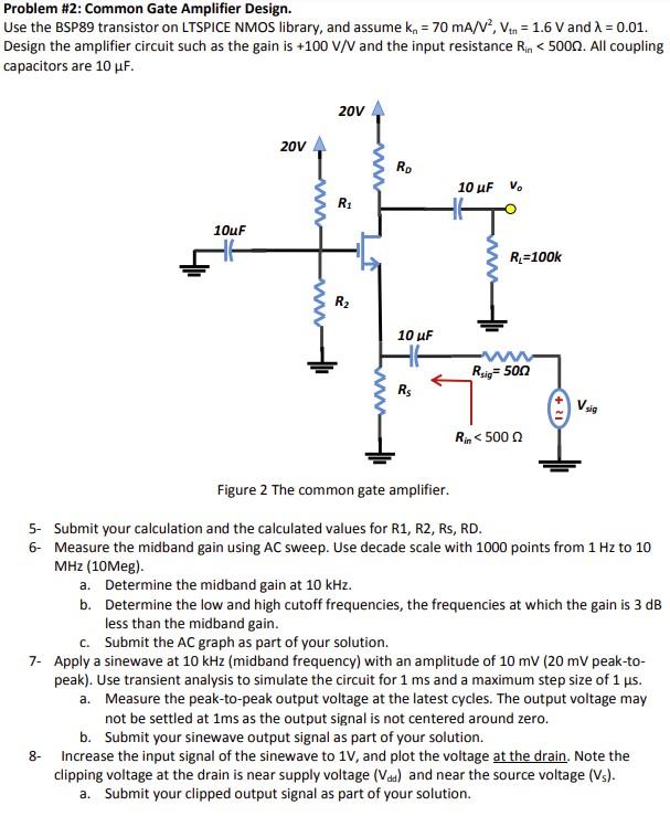 Solved Problem #2: Common Gate Amplifier Design. Use the | Chegg.com