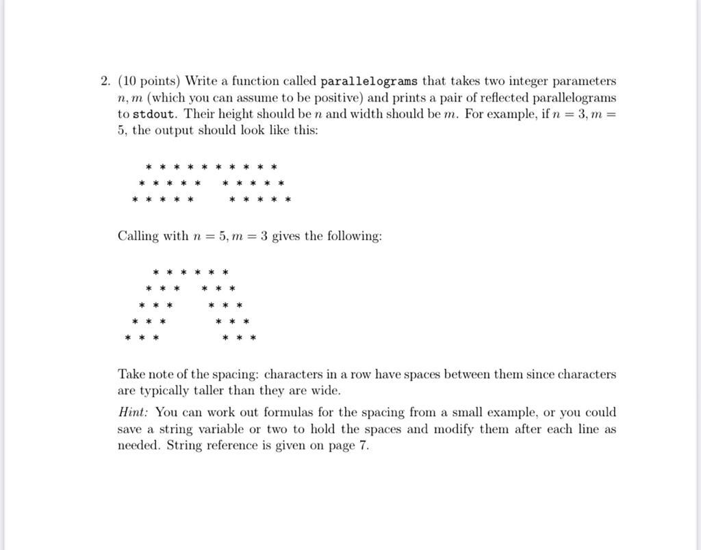 Solved 2. (10 points) Write a function called parallelograms | Chegg.com