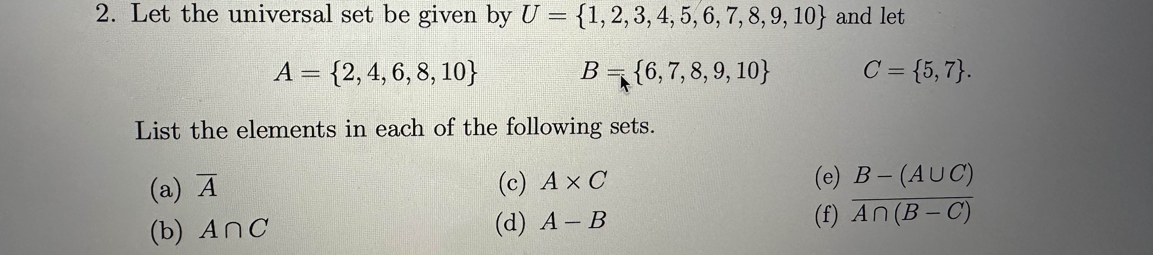 Solved Let The Universal Set Be Given By