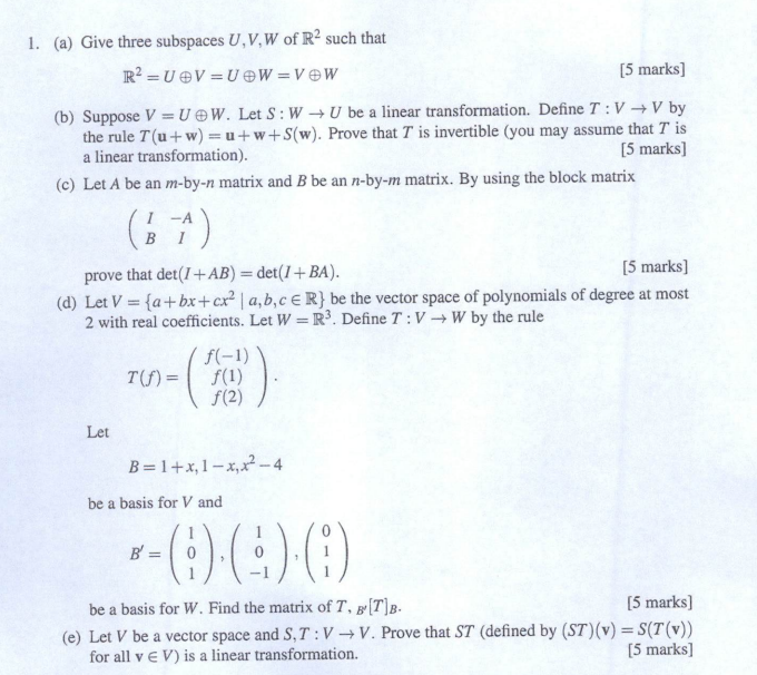 Solved 1 A Give Three Subspaces U V W Of R2 Such Tha Chegg Com