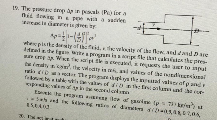 Solved 19. The pressure drop Δp n pascals (Pa) for a fluid | Chegg.com