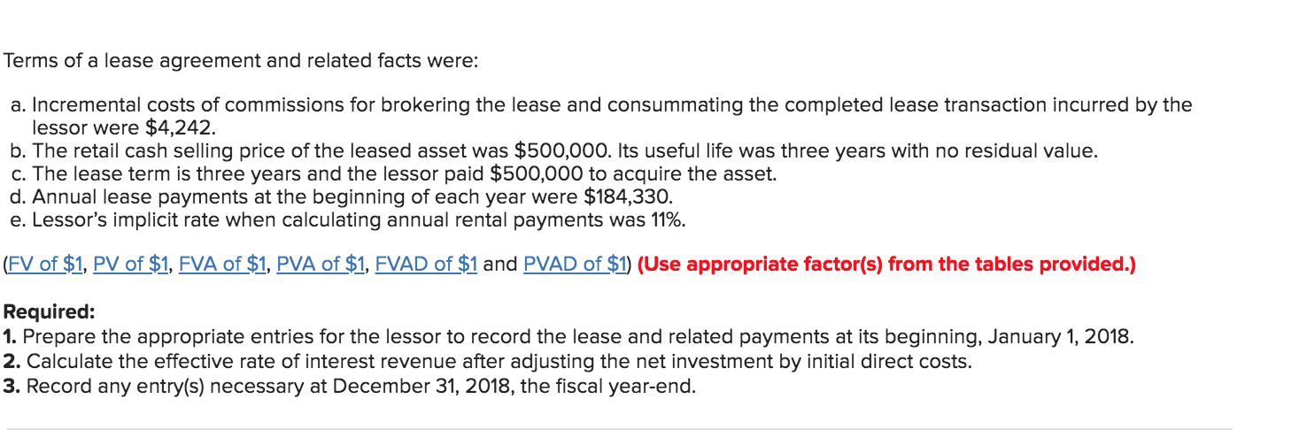 Solved Terms of a lease agreement and related facts were: a. | Chegg.com