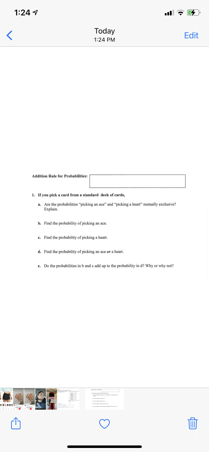Solved 1:24 7 Today < Edit 1:24 PM Addition Rule for | Chegg.com