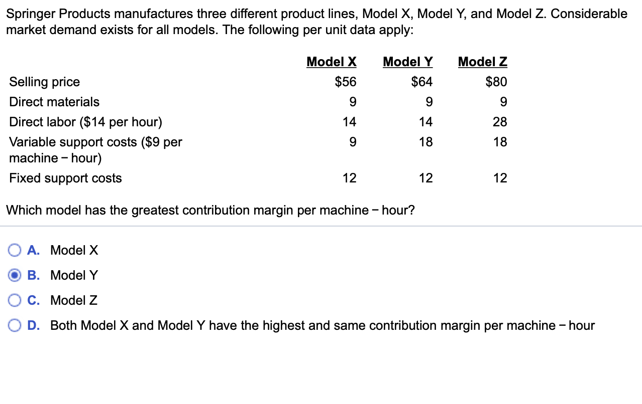 Solved Springer Products manufactures three different | Chegg.com
