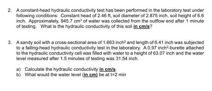 Solved 2. A constant-head hydraulic conductivity test has | Chegg.com