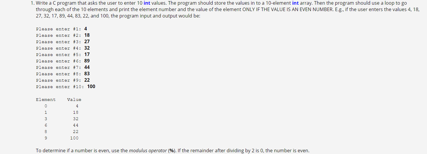 Solved 1. Write a C program that asks the user to enter 10 | Chegg.com