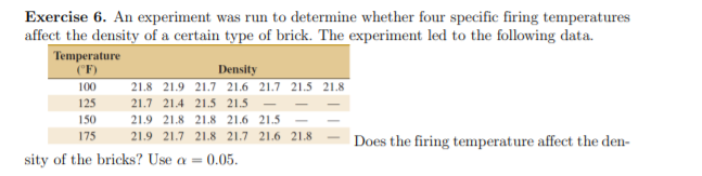 Solved Exercise 6. An experiment was run to determine | Chegg.com