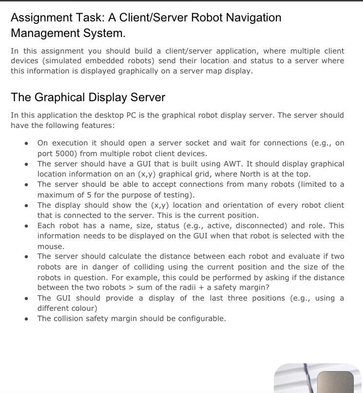 Assignment Task: A Client/Server Robot Navigation | Chegg.com
