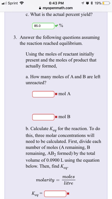 Solved I only need help with 3B! The answers to 3A are: mol | Chegg.com