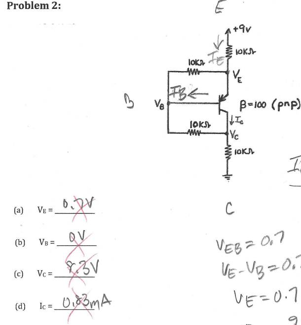 Solved Problem 2:(a) VE=(b) ,VB=(c) Vc=(d) ﻿Ic = | Chegg.com