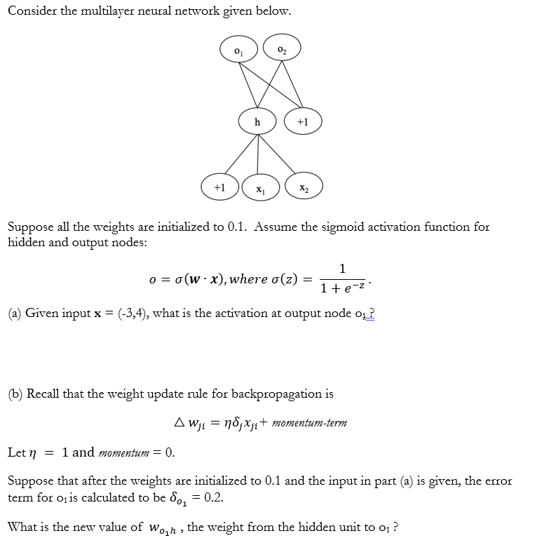 Solved Consider the multilayer neural network given below. | Chegg.com