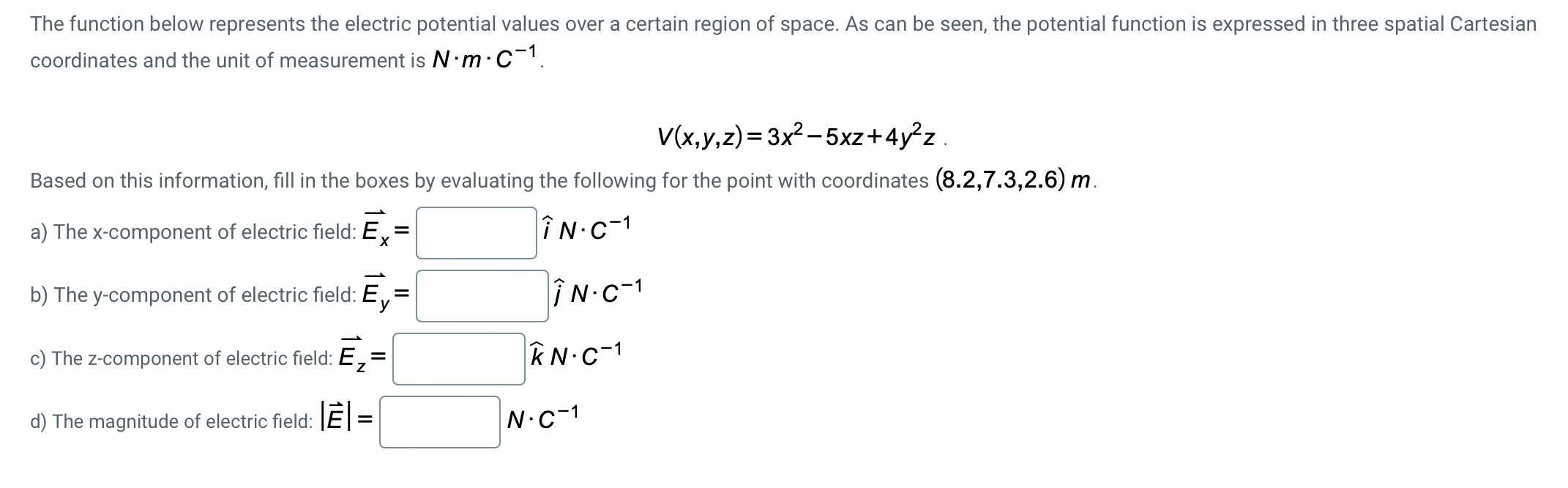 Solved The function below represents the electric potential | Chegg.com