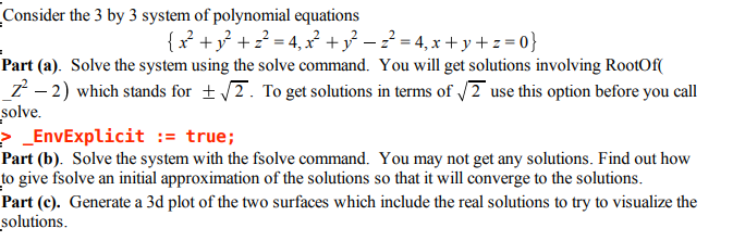 Consider the 3 by 3 system of polynomial equations | Chegg.com
