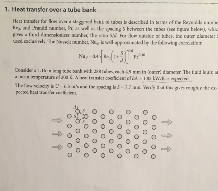 Solved 1. Heat transfer over a tube bank Heat transfer for