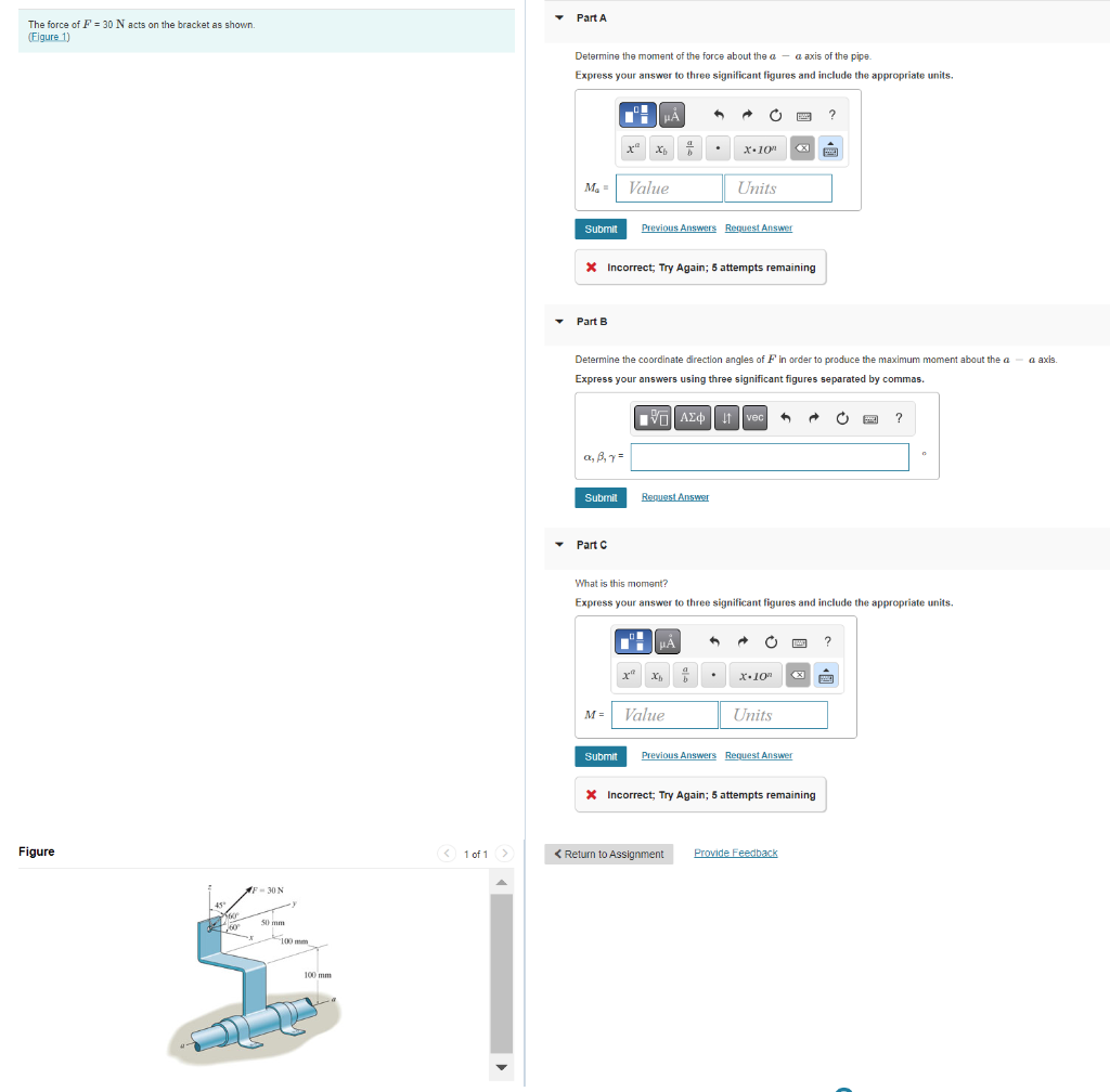 Solved The Force Of F=30 N Acts On The Bracket As Shown. | Chegg.com