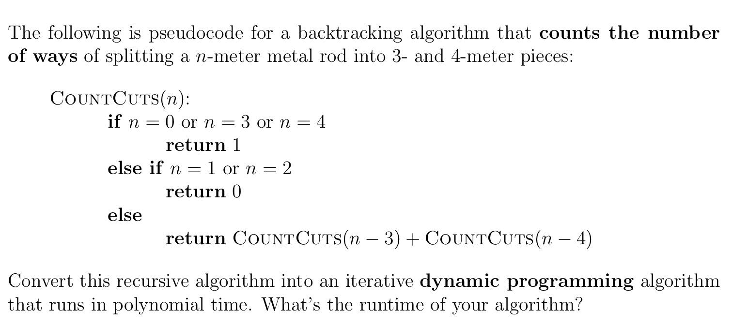 Solved The Following Is Pseudocode For A Backtracking Chegg Com