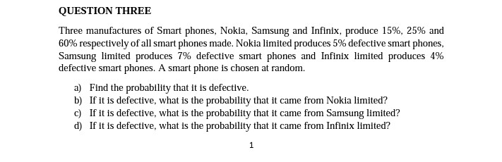 Solved QUESTION THREE Three manufactures of Smart phones, | Chegg.com