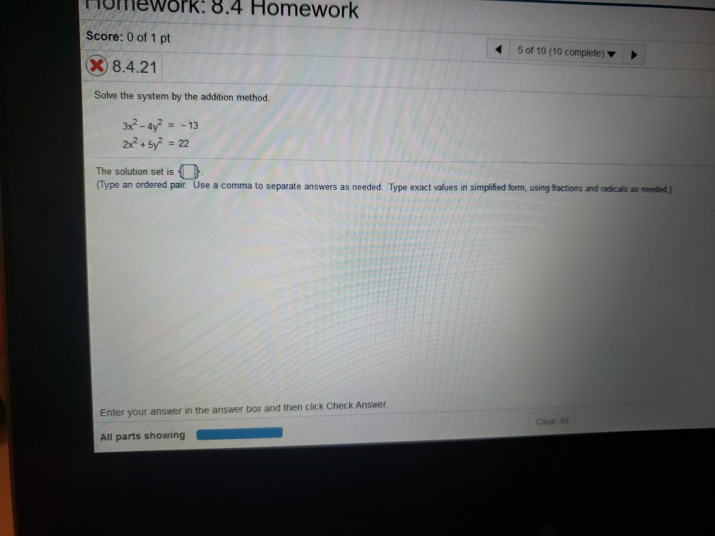 8.4 hyperbolas homework answer key