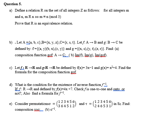 Solved Question 5 A Define A Relation R On The Set Of A Chegg Com