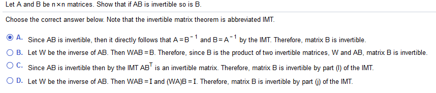 Solved Let A And B Be Nxn Matrices. Show That If AB Is | Chegg.com