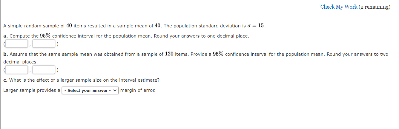 Solved Check My Work (2 remaining) A simple random sample of | Chegg.com