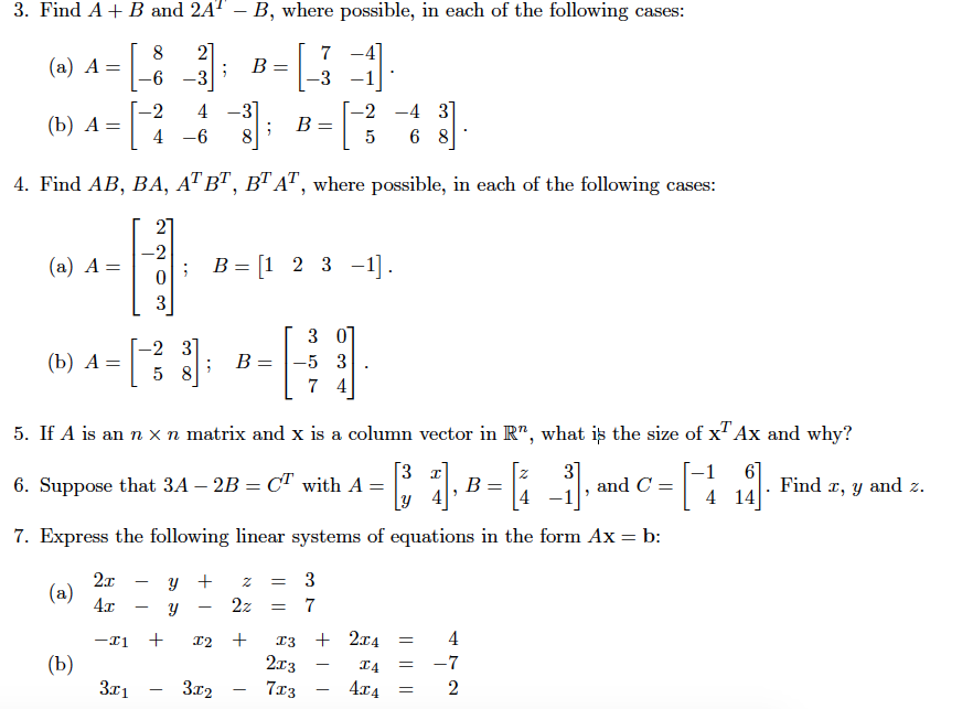 Solved 3. Find A B and 2A - B, where possible, in each of | Chegg.com