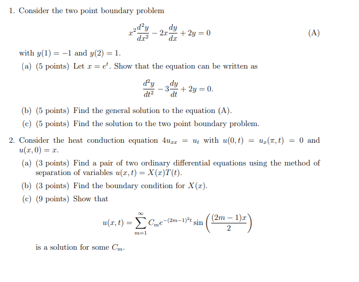 Solved 1. Consider the two point boundary problem with y(1) | Chegg.com