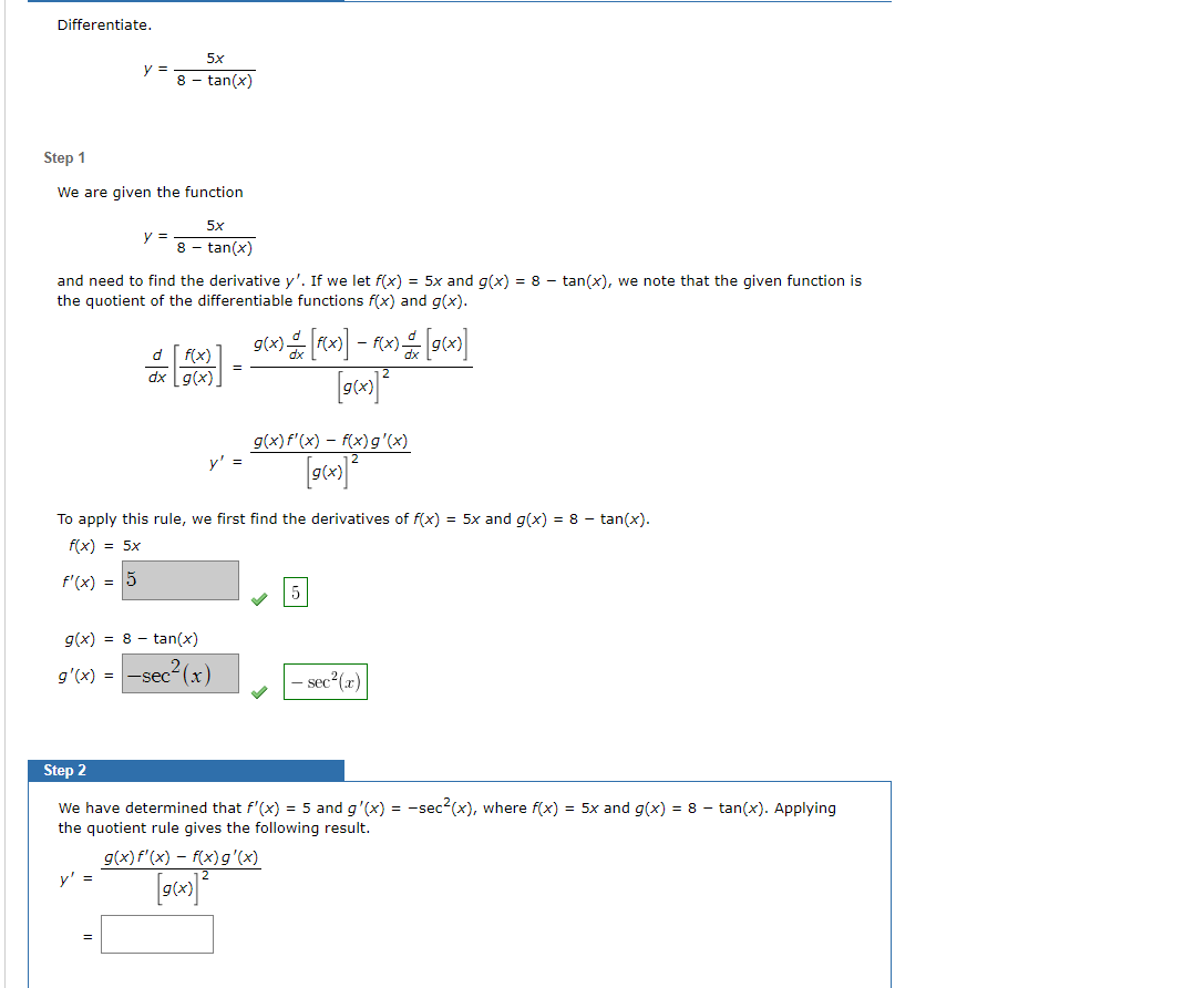 Solved Differentiate Y 5x 8 Tan X Step 1 We Are Given