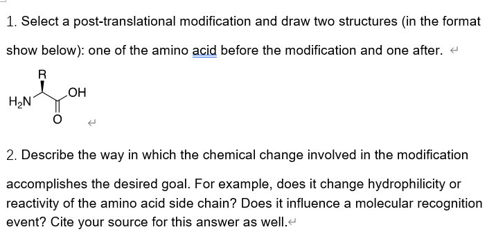 Solved 1. Select A Post-translational Modification And Draw | Chegg.com