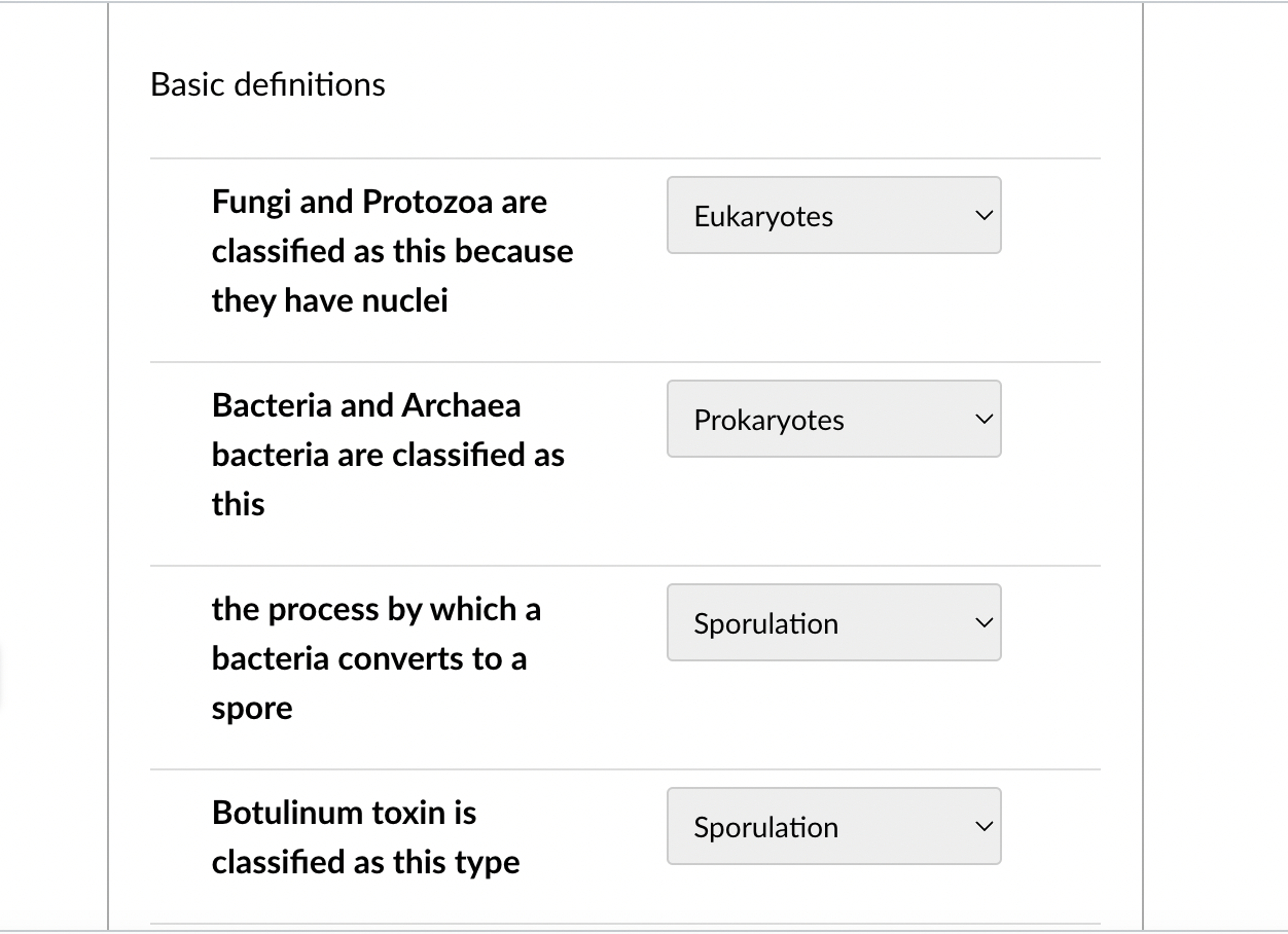 Basic definitions
Fungi and Protozoa are classified as this because they have nuclei
Bacteria and Archaea bacteria are classi