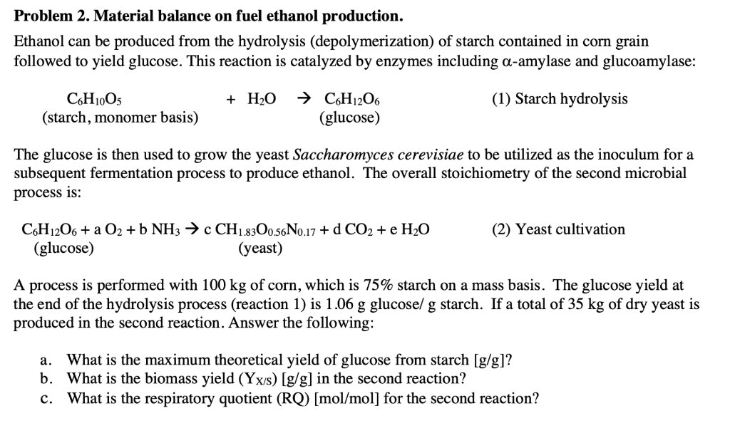 Solved Problem 2. Material balance on fuel ethanol