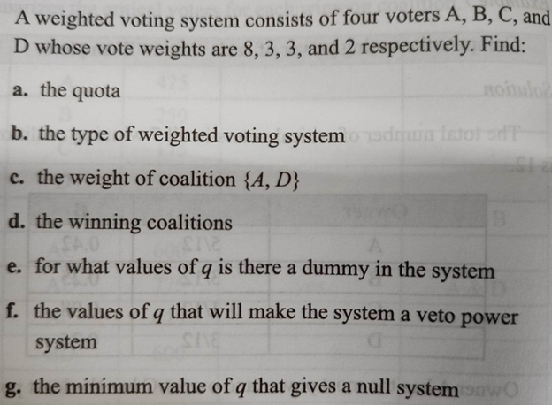 Solved A Weighted Voting System Consists Of Four Voters | Chegg.com