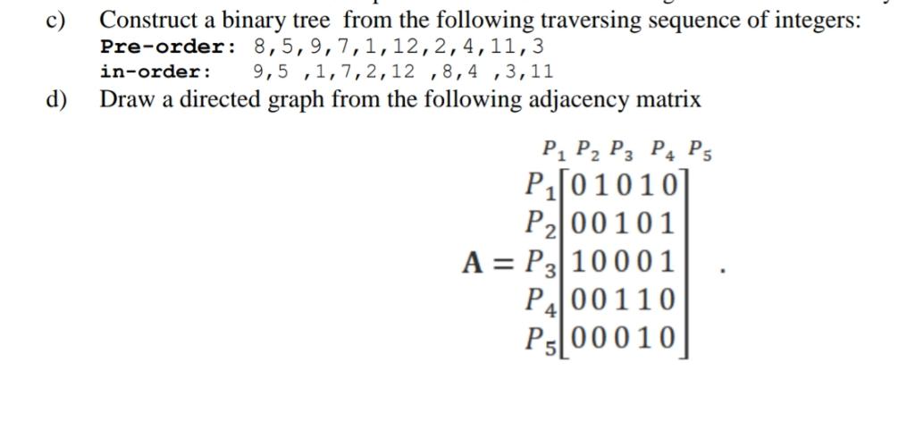 Solved Construct a binary tree from the following traversing | Chegg.com