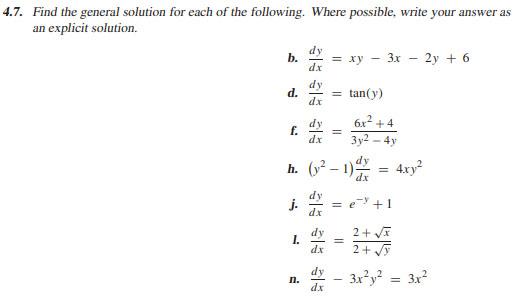 Solved 4.7. Find the general solution for each of the | Chegg.com