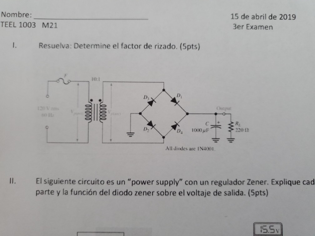 Solved 180 2 D4 Filter IN4744A Rectifier II. Determine cada | Chegg.com