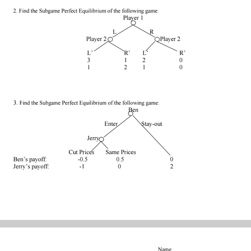 Solved 2. Find the Subgame Perfect Equilibrium of the | Chegg.com