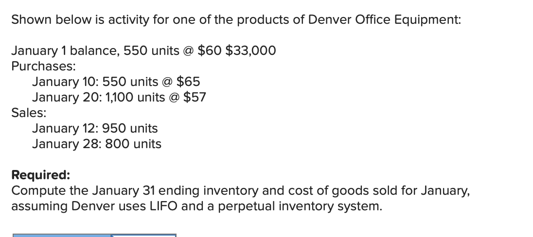Solved Shown below is activity for one of the products of | Chegg.com