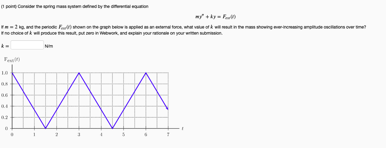 Solved (1 point) Consider the spring mass system defined by | Chegg.com
