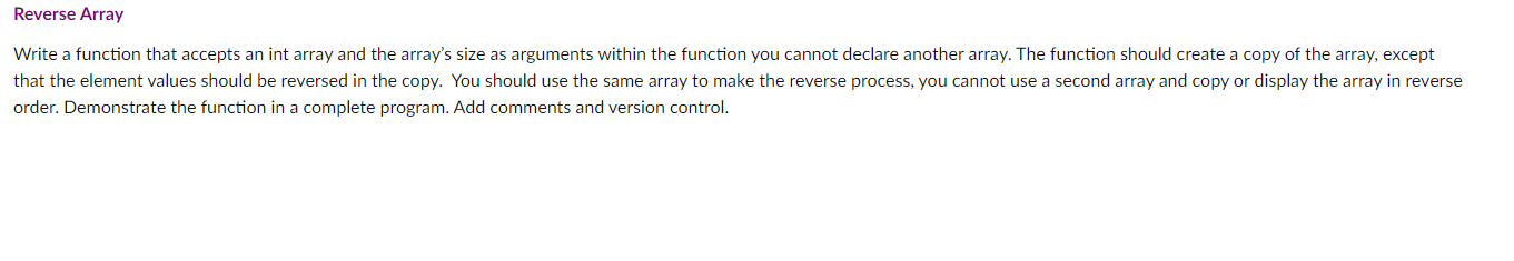 Solved Reverse Array order. Demonstrate the function in a | Chegg.com