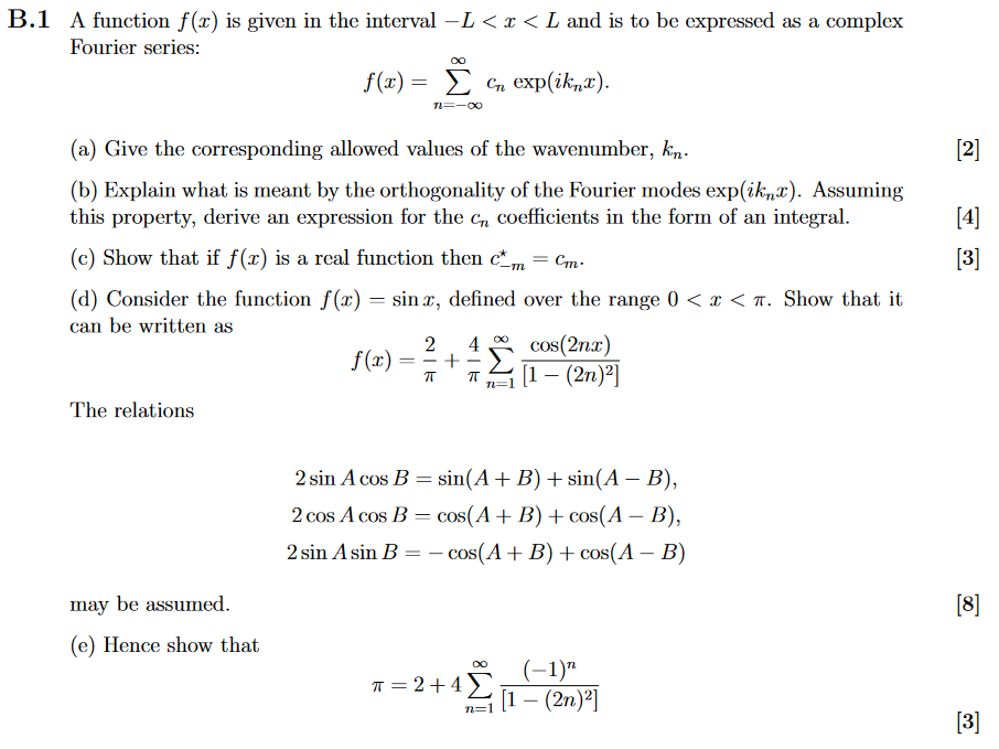 1 A Function F(x) Is Given In The Interval −l 