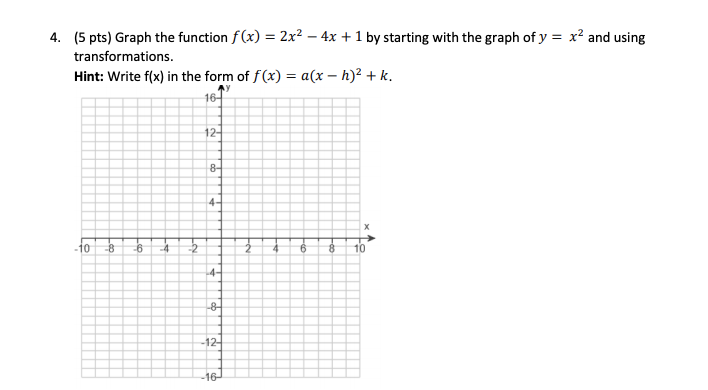 Solved 4. (5 pts) Graph the function f(x) = 2x2 - 4x + 1 by | Chegg.com